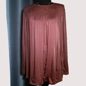 J.Jill Smocked Flowy Long Sleeve Rust Round Neck Colored Blouse - Size S